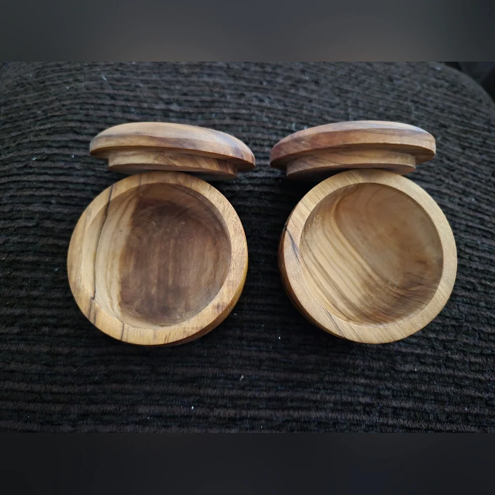 Holy Land Market Handcrafted Olive Wood Salt/Sugar Keeper - Vintage